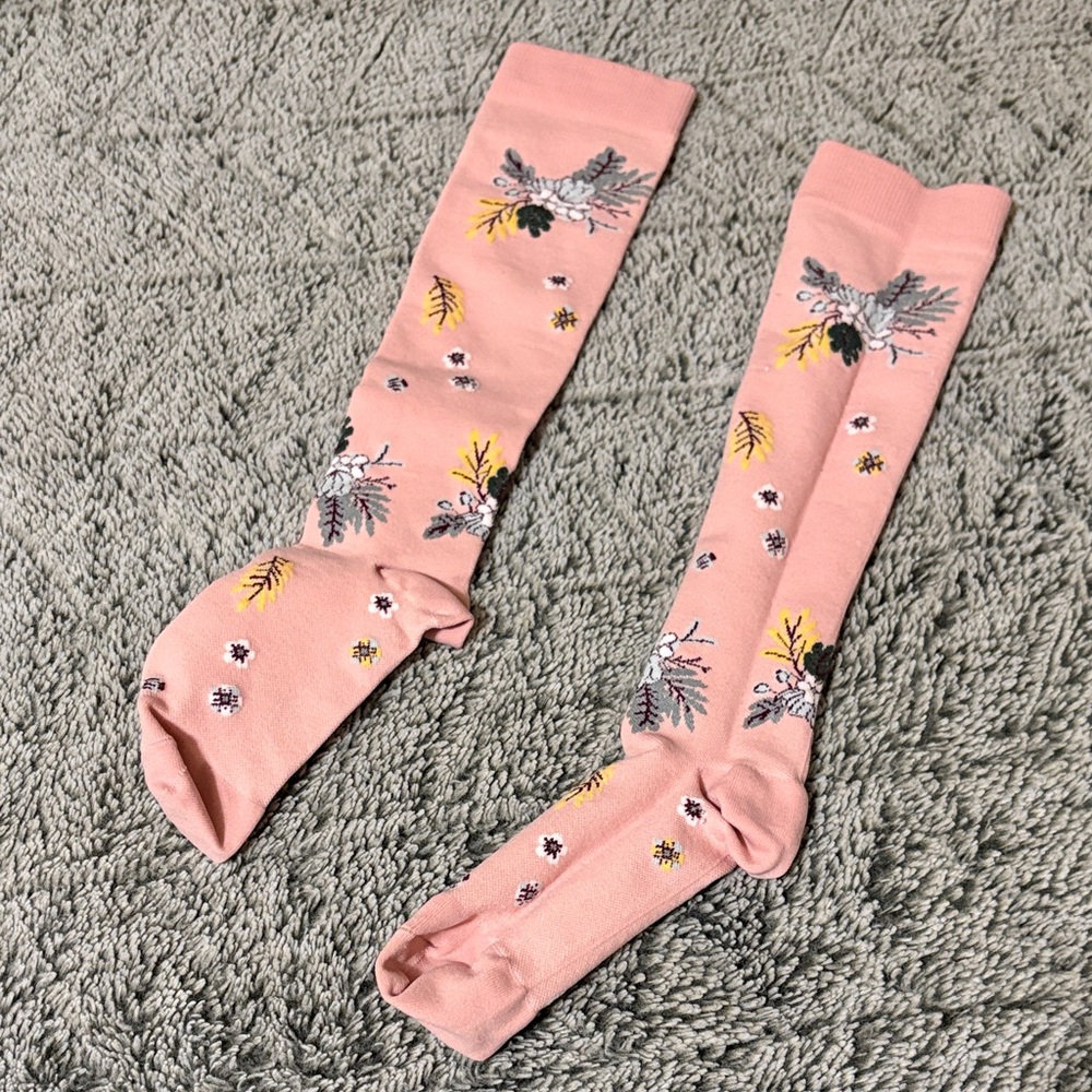Floral Patterned Pink Women's Compression Socks